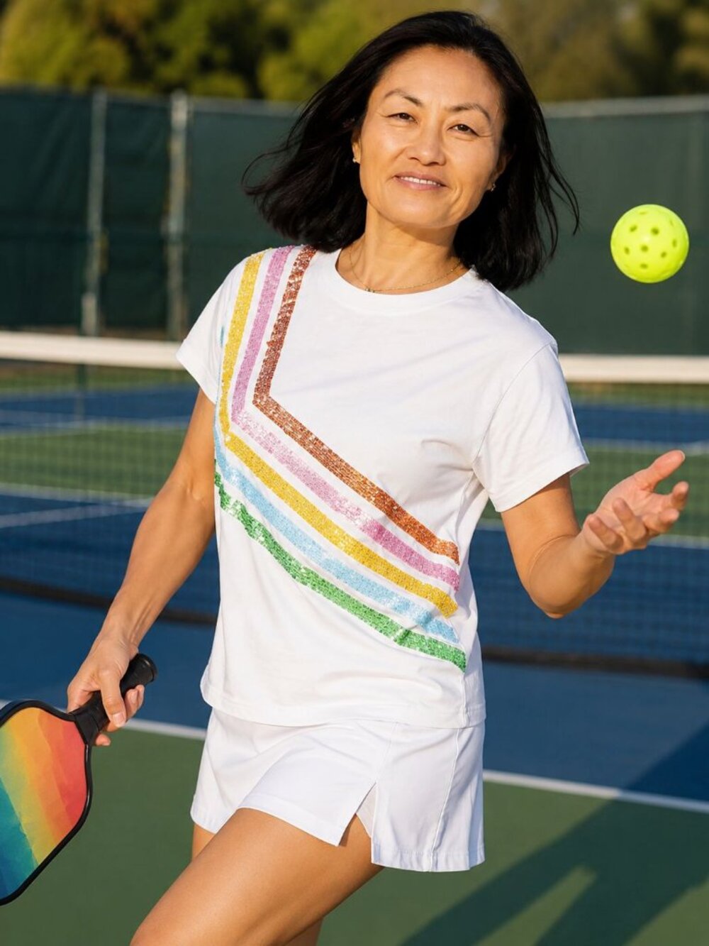 Queen Of Sparkles Diagonal Rainbow Stripe Tshirt